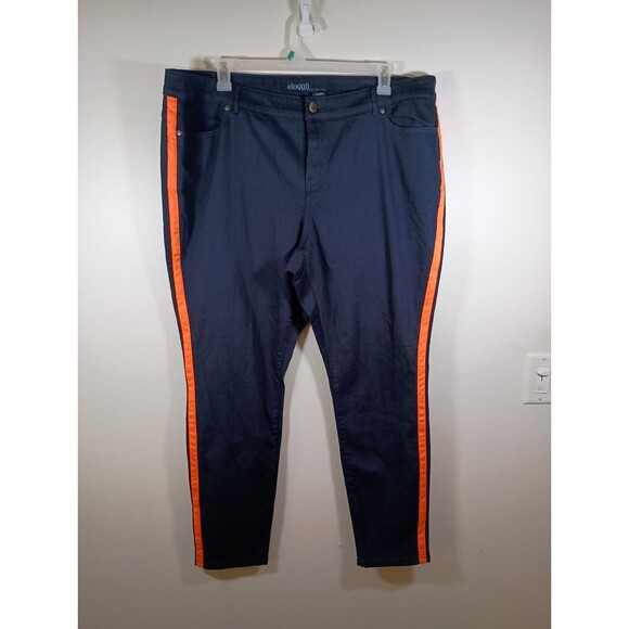 NWT Eloquii Womens Racing Stripe Orange Navy Blue Skinny Pants Plus Size 24W - Picture 1 of 4